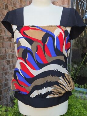 Twelfth Street by Cynthia Vincent -100%Silk Bird Blouse sz M